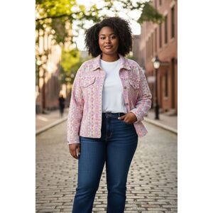 Savanna Jane Boho Western Aztec Print Button Front Shirt Jacket Shacket 2X